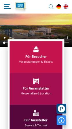 Vorschau der mobilen Webseite www.messe-erfurt.de, Messe Erfurt GmbH