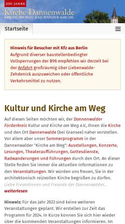 Vorschau der mobilen Webseite www.kirche-dannenwalde.de, Kirche Dannenwalde