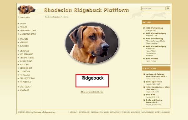 Vorschau von www.rhodesian-ridgeback.org, Rhodesian Ridgeback Plattform