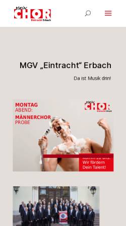 Vorschau der mobilen Webseite www.eintracht-erbach.de, MGV Eintracht 1893 Erbach/Ts.