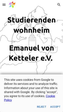 Vorschau der mobilen Webseite www.ketteler-wohnheim.de, Studentenwohnheim Emanuel von Ketteler e.V.