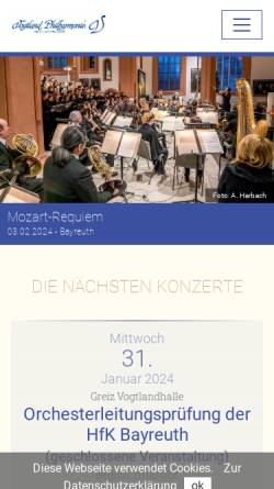 Vorschau der mobilen Webseite www.vogtland-philharmonie.de, Vogtland Philharmonie Greiz/Reichenbach
