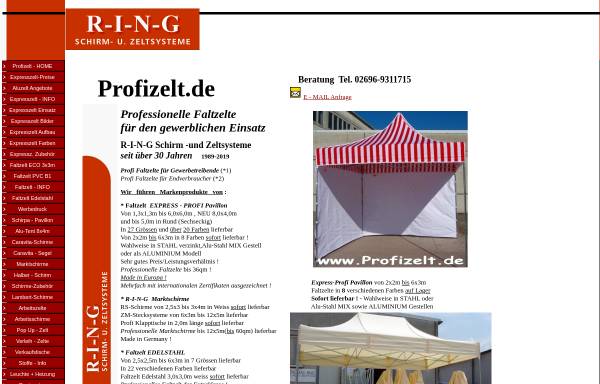 Vorschau von www.profizelt.de, R-I-N-G Schirm - und Zeltsysteme - Faltzelte