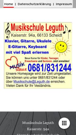 Vorschau der mobilen Webseite www.leguth.de, Musikschule Leguth Scheidt