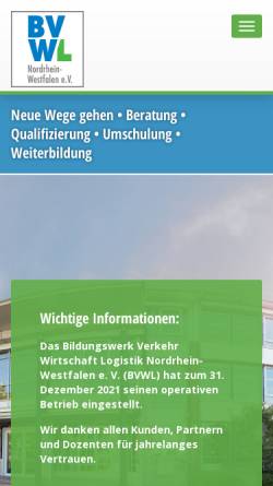 Vorschau der mobilen Webseite www.vvwl-bildungswerk.de, Bildungswerk Verkehrsgewerbe Westfalen Lippe e.V.