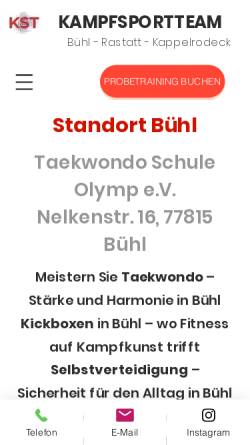 Vorschau der mobilen Webseite www.taekwondo-buehl.de, Taekwondo-Schule Olymp e.V.