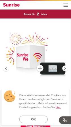 Vorschau der mobilen Webseite www.sunrise.net, sunrise - TDC Switzerland AG