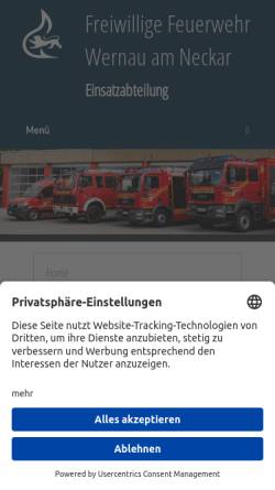 Vorschau der mobilen Webseite www.feuerwehr-wernau.de, Freiwillige Feuerwehr Wernau