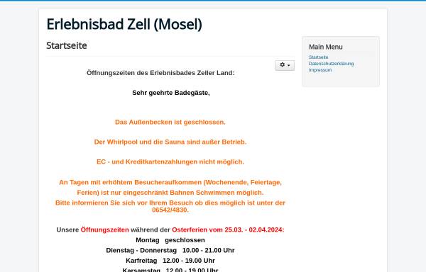 Vorschau von www.erlebnisbad-zell.de, Erlebnisbad Zeller Land