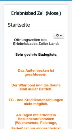 Vorschau der mobilen Webseite www.erlebnisbad-zell.de, Erlebnisbad Zeller Land