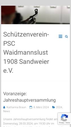 Vorschau der mobilen Webseite www.sv-sandweier.de, Schützenverein PSC Waidmannslust 1908 Sandweier e.V.