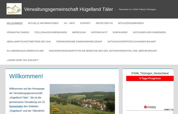 Vorschau von www.huegelland-taeler.de, Verwaltungsgemeinschaft Hügelland/Täler