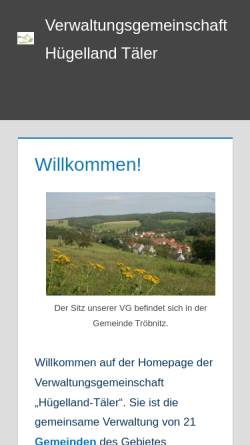 Vorschau der mobilen Webseite www.huegelland-taeler.de, Verwaltungsgemeinschaft Hügelland/Täler