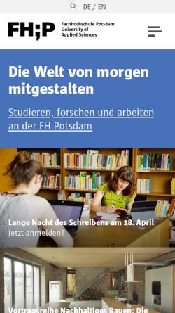Vorschau der mobilen Webseite www.fh-potsdam.de, Fachhochschule Potsdam (FHP :-)