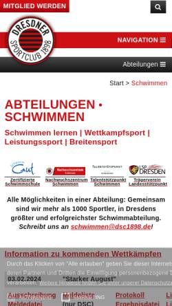 Vorschau der mobilen Webseite www.dsc-schwimmen.de, Dresdner SC 1898 e.V. - Abteilung Schwimmen