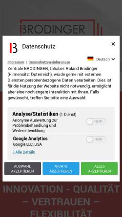Vorschau der mobilen Webseite www.brodinger.at, EDV Sicherheitszellen, Serverräume und Netzwerke
