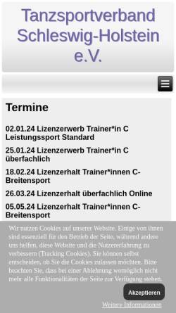 Vorschau der mobilen Webseite www.tanzen-in-sh.de, Tanzsportverband Schleswig-Holstein e.V. (TSH)
