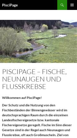 Vorschau der mobilen Webseite www.pivi.de, Flusskrebse, Neunaugen und Fische in Deutschland