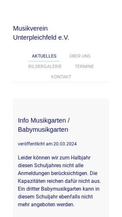 Vorschau der mobilen Webseite www.musikverein-unterpleichfeld.de, Musikverein Unterpleichfeld e.V.