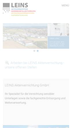 Vorschau der mobilen Webseite www.leins-akten.de, Leins Aktenvernichtung