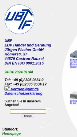 Vorschau der mobilen Webseite www.ubf.de, UBF EDV Handel und Beratung, Jürgen Fischer GmbH
