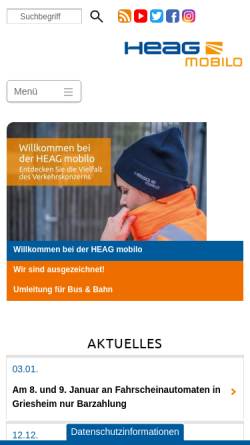 Vorschau der mobilen Webseite www.heagmobilo.de, HEAG Mobilo