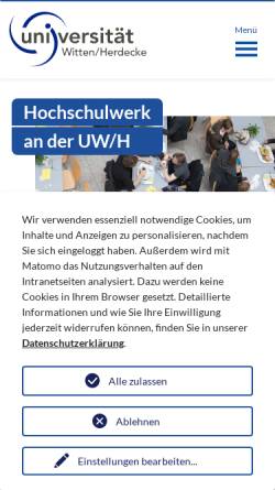 Vorschau der mobilen Webseite www.hochschulwerk.de, Hochschulwerk Witten/Herdecke e.V.