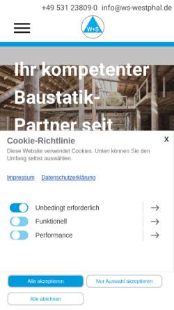 Vorschau der mobilen Webseite ws-westphal.de, W+S Westphal Ingenieurbüro für Bautechnik GmbH