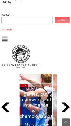 Vorschau der mobilen Webseite www.olympiakos.ch, Basketballclub Olympiakos Zürich