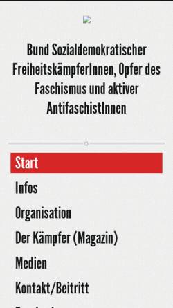Vorschau der mobilen Webseite www.freiheitskaempfer.at, Bund sozialdemokratischer Freiheitskämpfer, Opfer des Faschismus und aktiver Antifaschisten