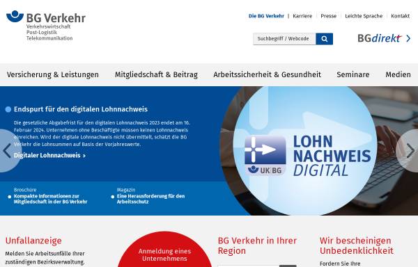 Vorschau von www.see-bg.de, Berufsgenossenschaft für Transport und Verkehrswirtschaft (BG Verkehr), Website der ehemaligen See-BG