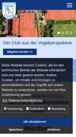 Vorschau der mobilen Webseite www.weiss-blau-wuerzburg.de, Tennisclub Weiß-Blau Würzburg e.V.