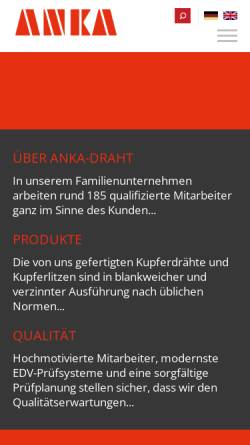Vorschau der mobilen Webseite www.anka-draht.de, Anka-Draht Insinger KG