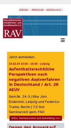 Vorschau der mobilen Webseite www.rav.de, Republikanischer Anwältinnen und Anwälteverein (RAV) e.V.