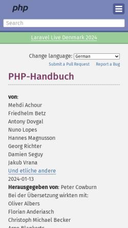Vorschau der mobilen Webseite www.php.net, PHP.net: Handbuch