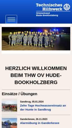 Vorschau der mobilen Webseite www.thw-hude-bookholzberg.de, THW Ortsverband Hude-Bookholzberg