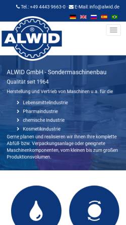 Vorschau der mobilen Webseite www.alwid.de, ALWID Sondermaschinenbau GmbH