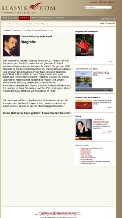 Vorschau der mobilen Webseite portraits.klassik.com, Claude Debussy - Leben und Werke