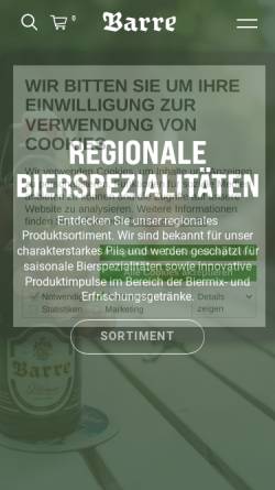 Vorschau der mobilen Webseite www.barre.de, Privatbrauerei Ernst Barre GmbH