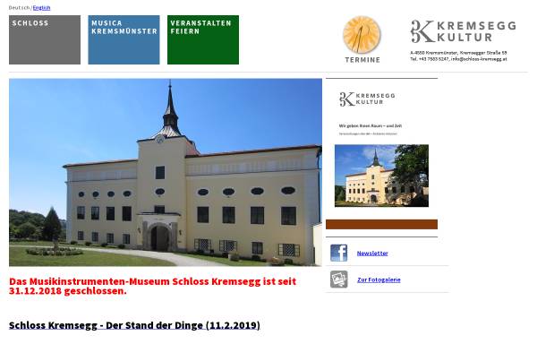 Vorschau von www.schloss-kremsegg.at, Schloss Kremsegg - Museum für Musikinstrumente
