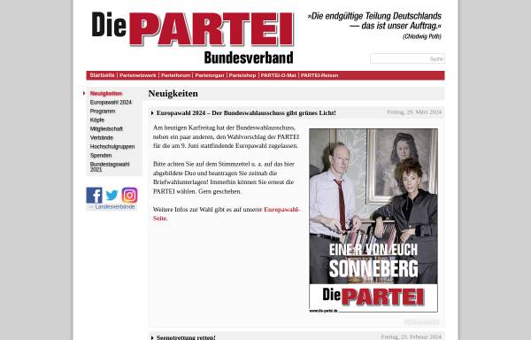 Vorschau von www.die-partei.de, Programm von Partei für Arbeit, Rechtsstaat, Tierschutz, Elitenförderung und basisdemokratische Initiative