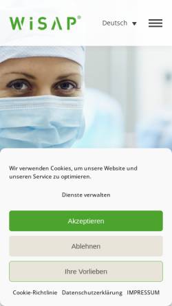 Vorschau der mobilen Webseite wisap.de, WISAP Gesellschaft für wissenschaftlichen Apparatebau mbH