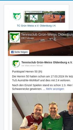 Vorschau der mobilen Webseite www.tcgw-oldenburg.de, Tennisclub Grün Weiß Oldenburg e. V.