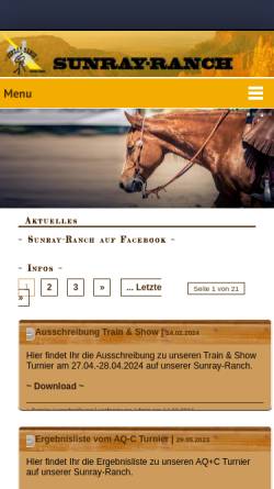 Vorschau der mobilen Webseite www.sunray-ranch.de, Sunray-Ranch