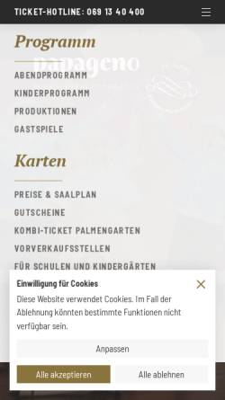 Vorschau der mobilen Webseite papageno-theater.de, Papageno Musiktheater