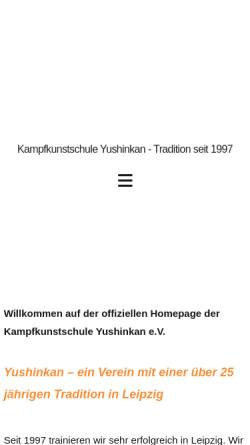 Vorschau der mobilen Webseite www.kampfkunstschule-yushinkan.de, Kampfkunstschule Yushinkan e.V.