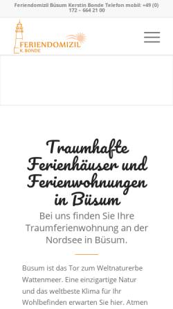 Vorschau der mobilen Webseite www.feriendomizil-buesum.de, Rüm Hart - Klar Kimming