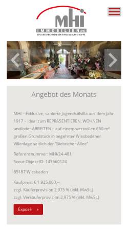 Vorschau der mobilen Webseite www.mhi-immobilien.de, MHI Immobilien Et Finanzierungen oHG - Firmengruppe Hoppe