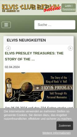 Vorschau der mobilen Webseite www.elvisclubberlin.de, Elvis-Club-Berlin