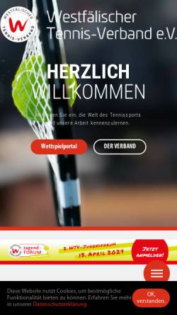 Vorschau der mobilen Webseite wtv.de, Westfälischer Tennis-Verband e.V.